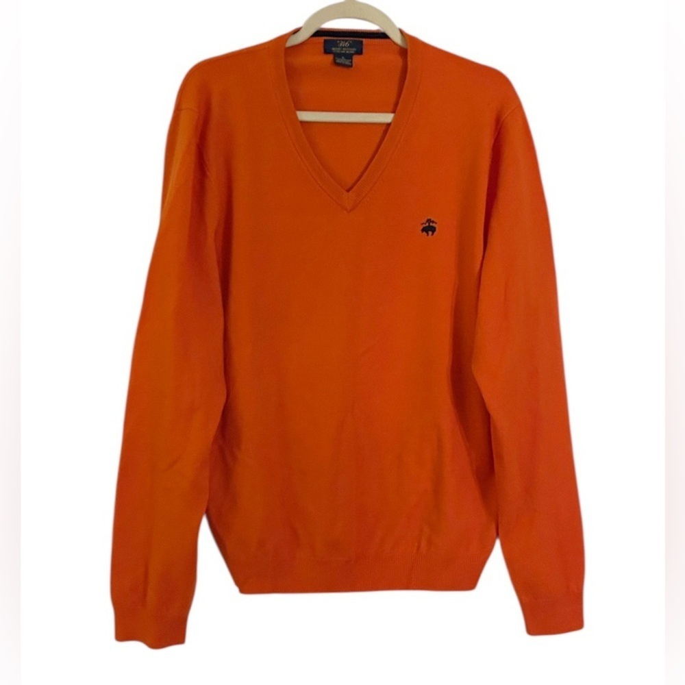 Brooks Brothers 346 Sweater Large Men’s Orange Extra Fine Merino Wool V-Neck